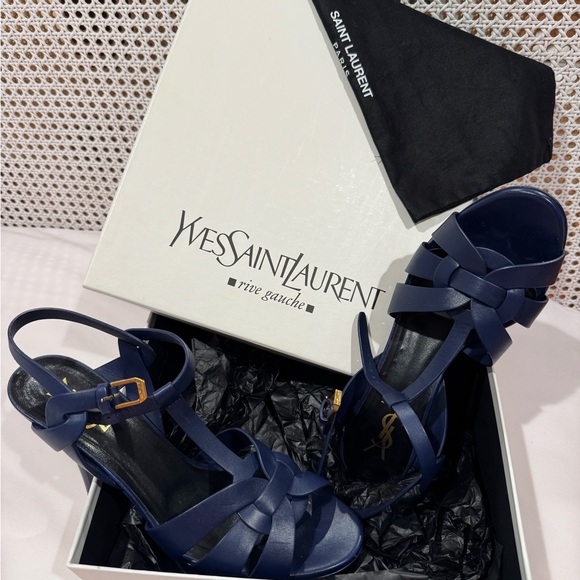 Saint Laurent Tribute Blue Sandals - Picture 1 of 3